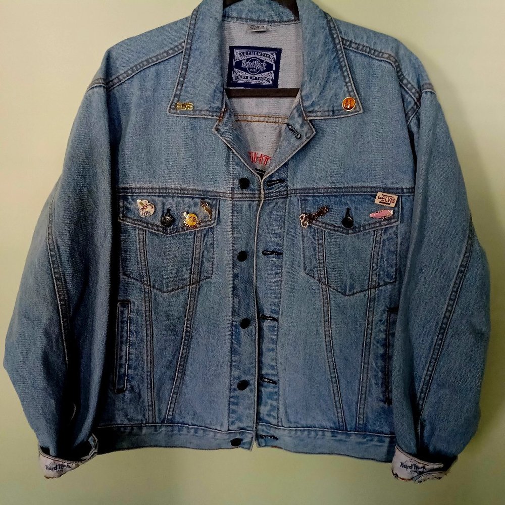 Hard Rock Cafe Memphis Denim Jean Jacket Elvis Pins